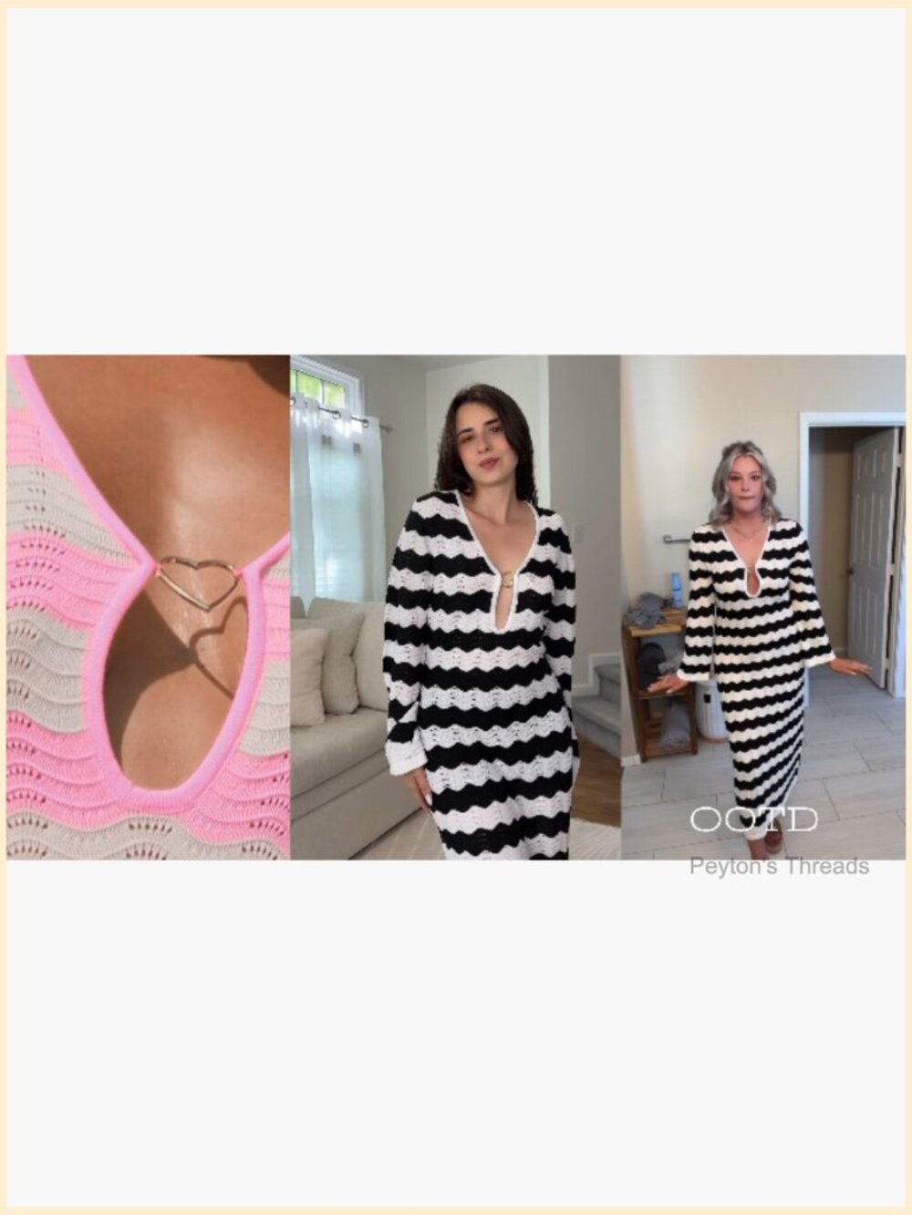 Crochet Striped Cut Out V Neck Long Sleeve Maxi Cover Up Beach Dress - Picture 6 of 7